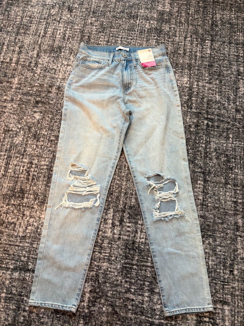 NWT SO High Rise Distressed Mom Jeans Light Wash Size 5/27W